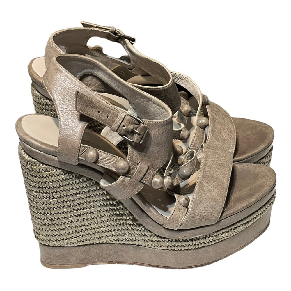 Balenciaga Arena Platform Wedge Espadrille Sandal Slate Gray Leather 8.5/40 - Picture 7 of 9